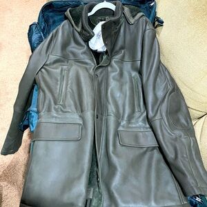 Kiton Lambskin Solid Leather Shearling Overcoat